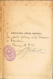 Farmacopea española 9ª ed, certificado de pertenencia